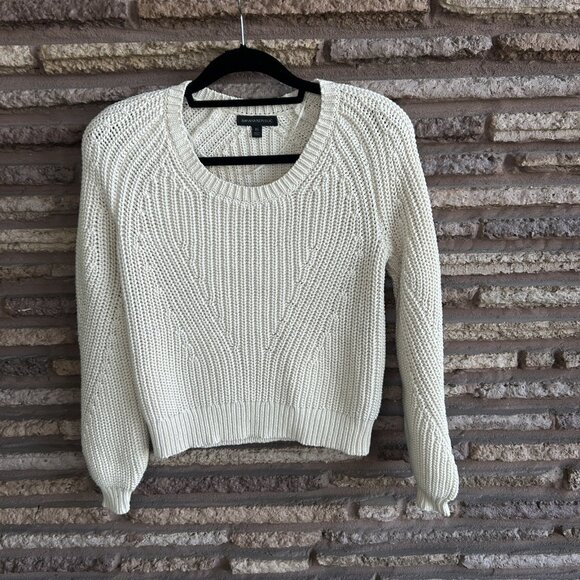 Banana Republic Cream Ivory Beige Chunky Knit Cropped Crewneck Sweater Size XS - Picture 8 of 8